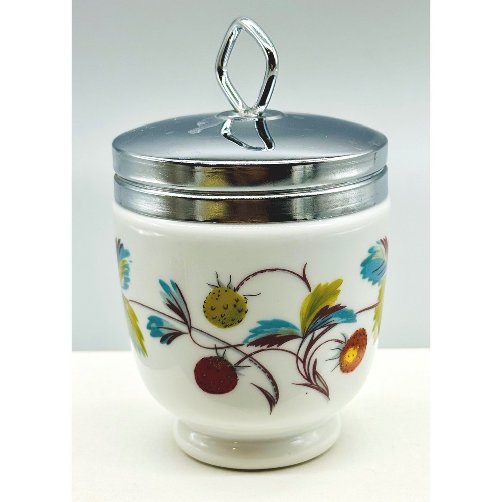 Royal Worcester Egg Coddler White Butterfly Strawberry Floral Pattern